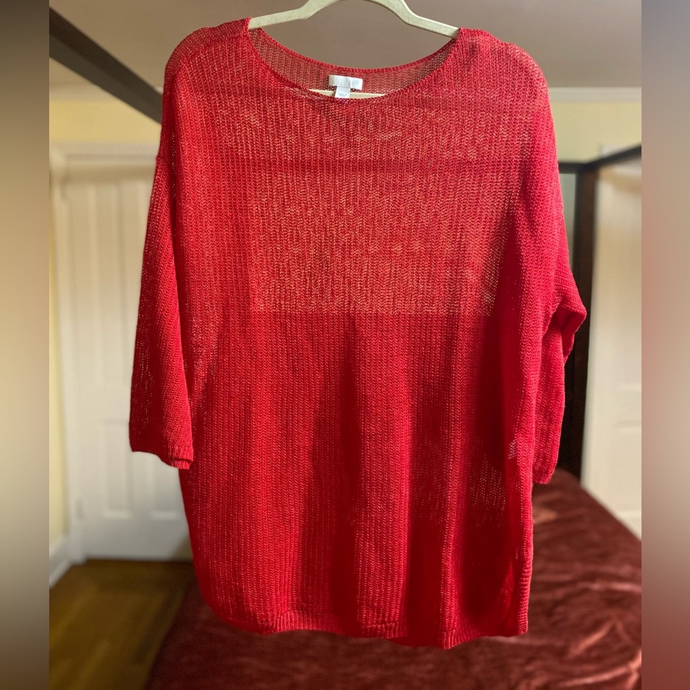 J. Jill Linen Blend Crochet 3/4 Sleeve Top